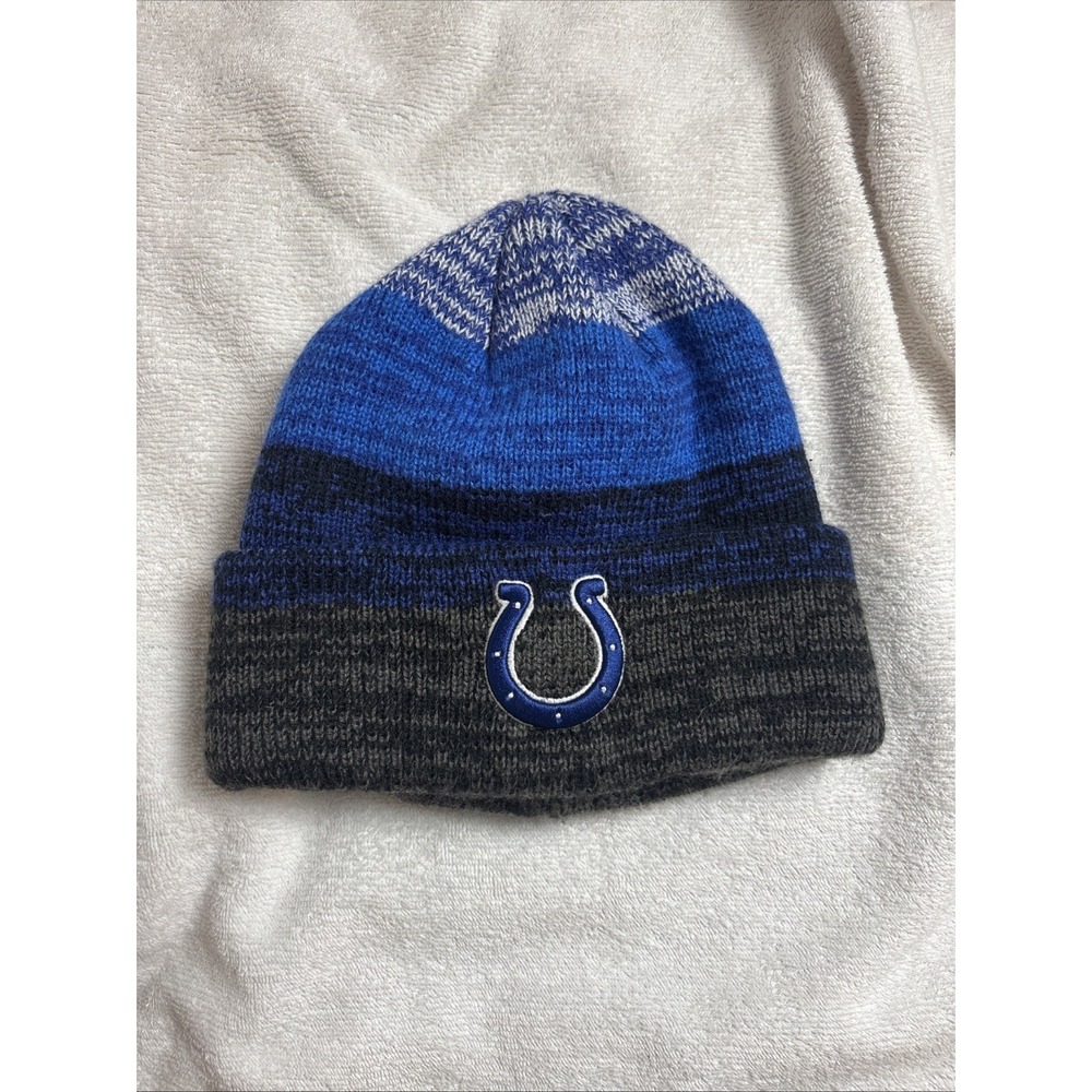Indianapolis Colts NFL Team Apparel Cuffed Knit Beanie Blue Gray Striped OSFM